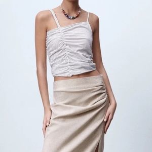 ZARA Asymmetrical Top Ruched Braided Strap Women's Size S New Black/White